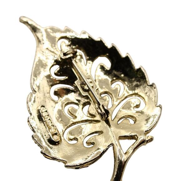 Vintage Gerrys Leaf Pin Brooch w Cutout Scroll Design Signed 2.25" - Hey Viv - Picture 2 of 4